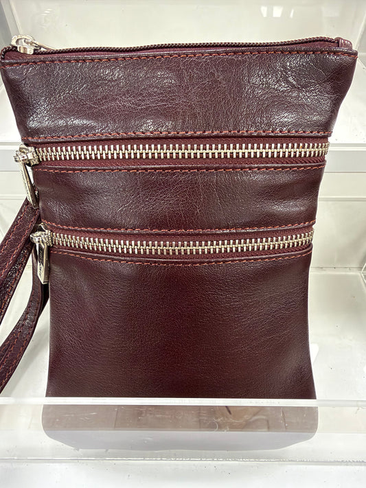 The Monte 6057135 liten crossover-veske i skinn, burgundy