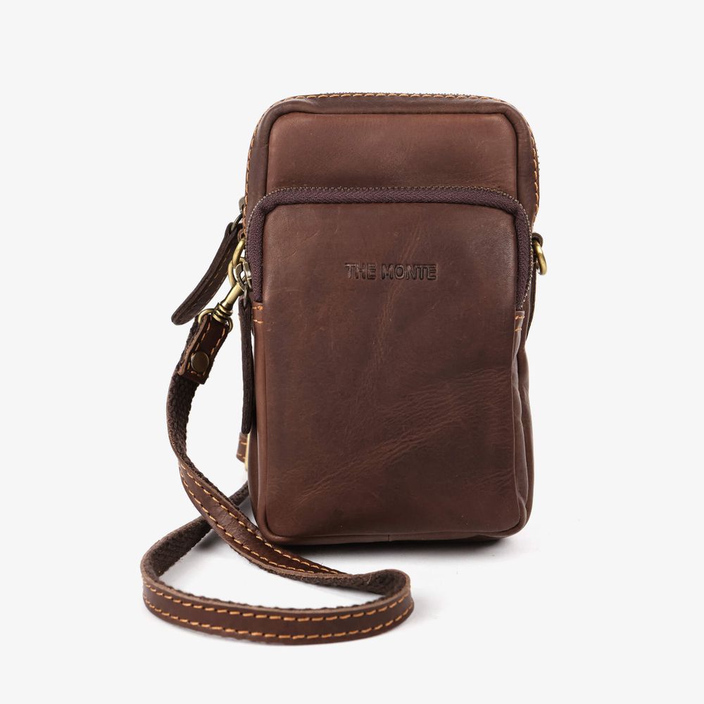 The Monte 6057445 liten skulderveske i skinn, brun