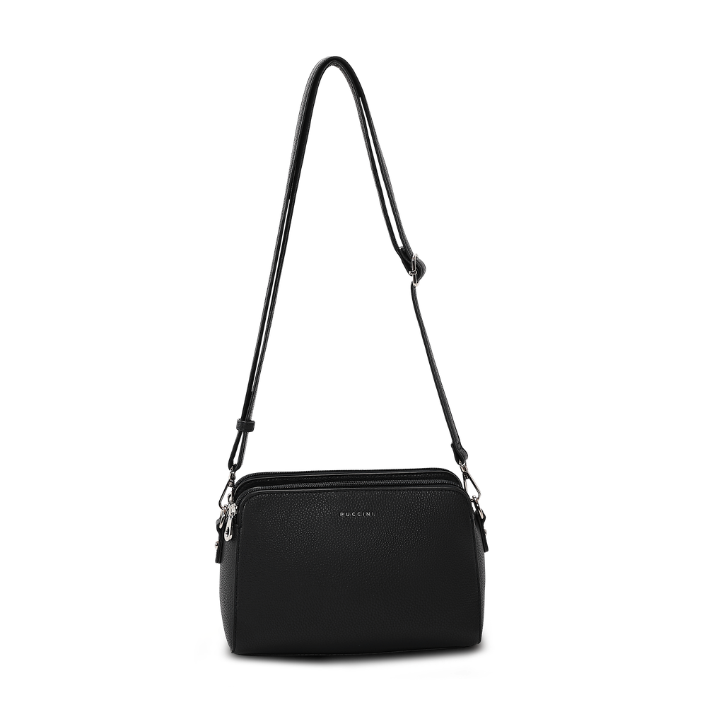 Puccini Anna crossbody-veske med tre rom, svart
