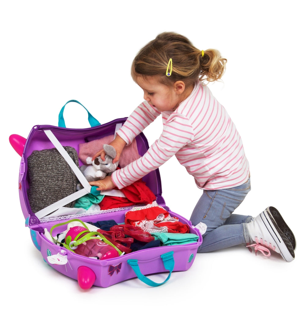 Trunki Cassie katt barnekoffert med klistremerker, lilla